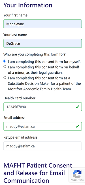 Screen capture of esfam.ca email sign-up form.